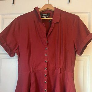 Burdundy Red Collectif mid-length dress, with pockets. Size 14. Linen